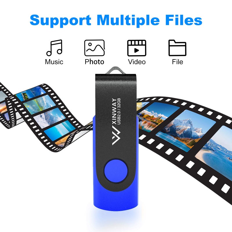 XINWAY 8GB USB 2.0 Flash Drives Thumb Drive Memory Stick, (5 Pack 8GB Five Colors: Black White Blue Green Orange) - Image 3